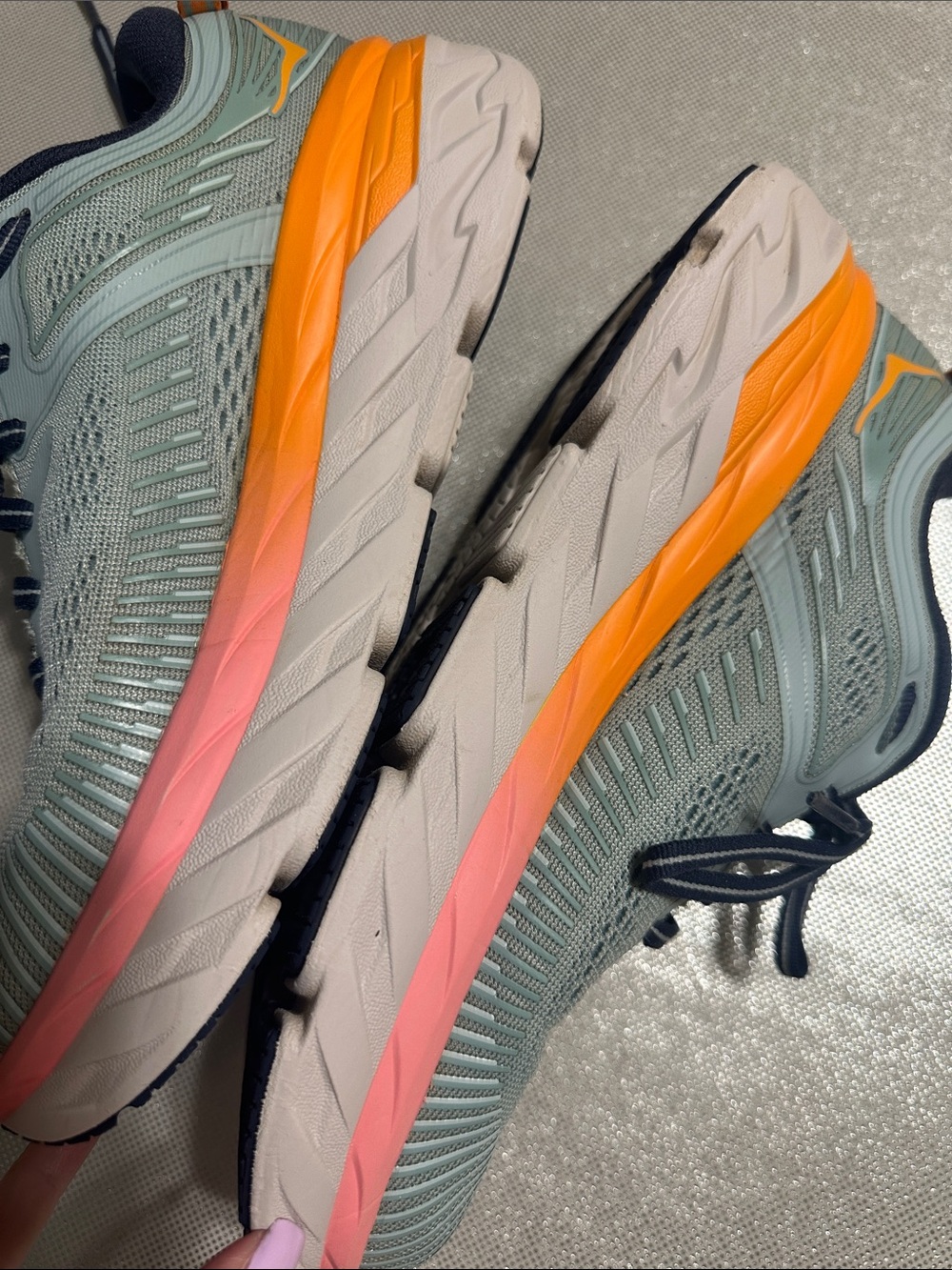 Hoka One One Women’s Running Shoes - Mint Green with Coral and Orange Trim - Picture 3 of 10